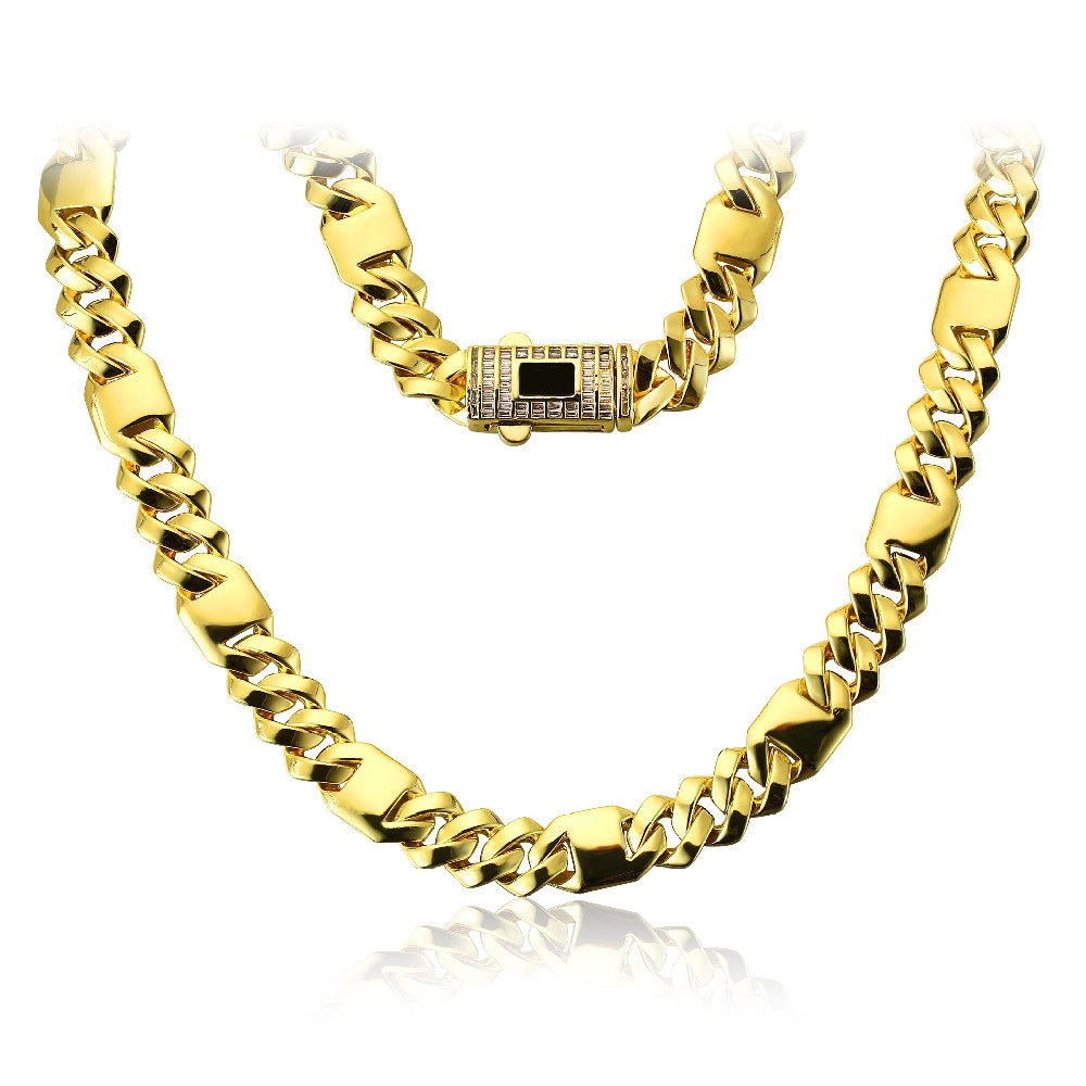 18k金镶钻男士古巴链
