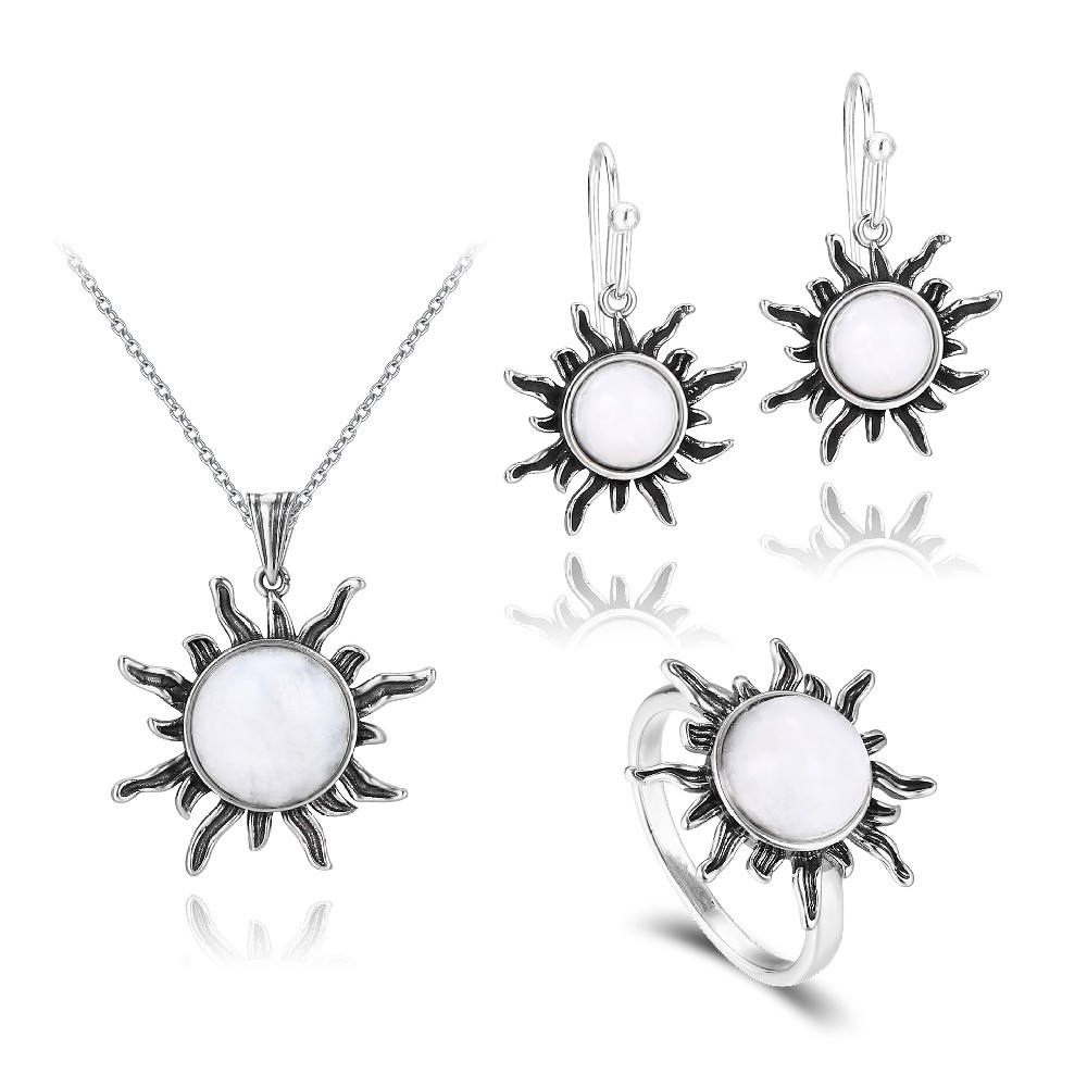 Fine Jewelry Sterling Silver 925 Moonstone Jewelry Set for Ladies Women FM023006S
