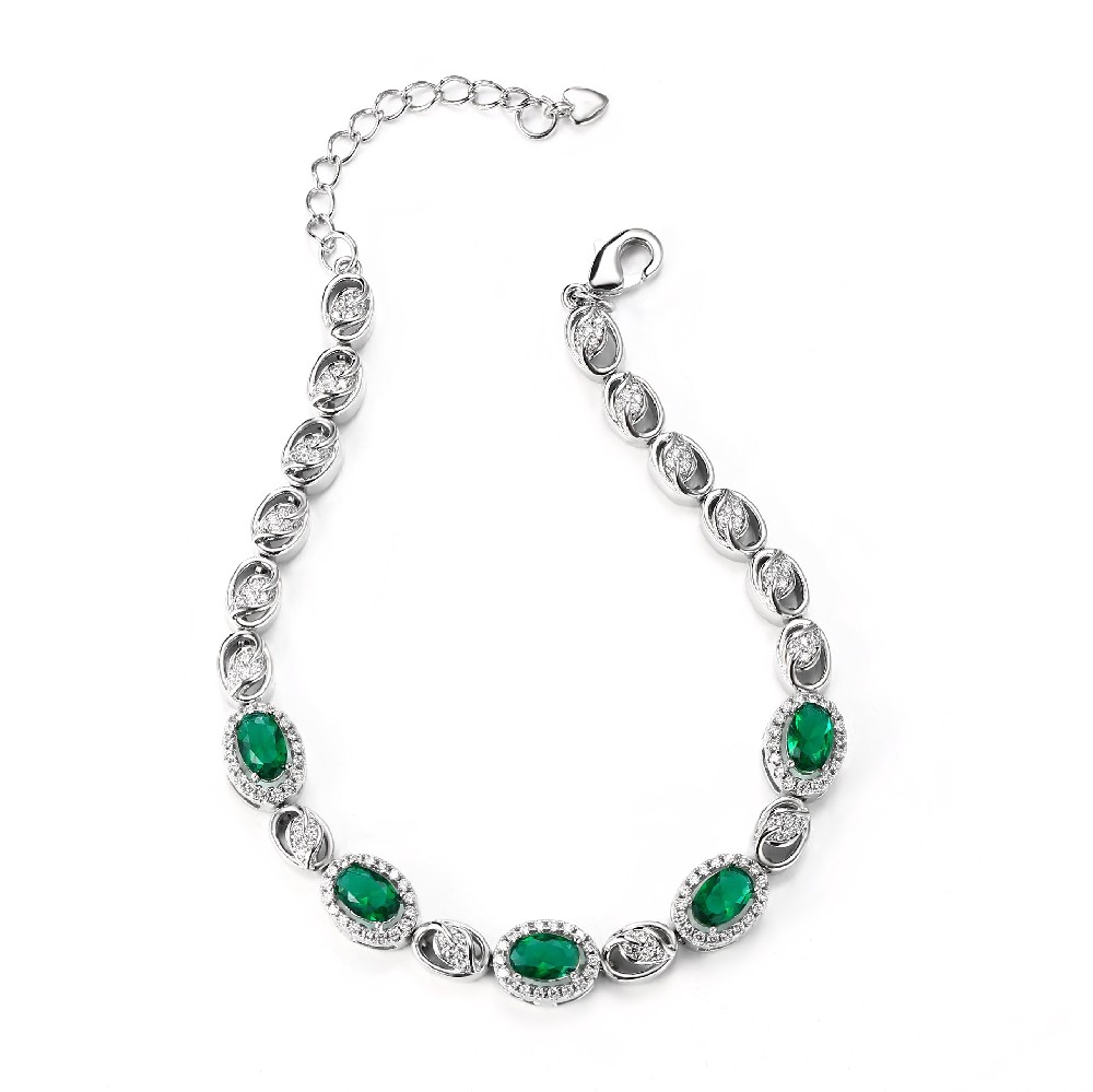 Fine Jewelry Green Crystal Cubic Zirconia Silver 925 Sterling Bracelet for Women FM023009H