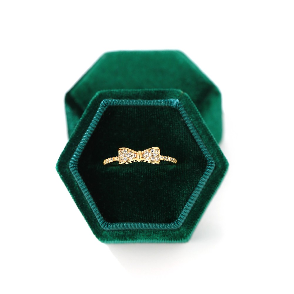 Dainty 14k Gold Plated 925 Sterling Silver Zircon Bowknot Ring for Women Girls FJ016526R