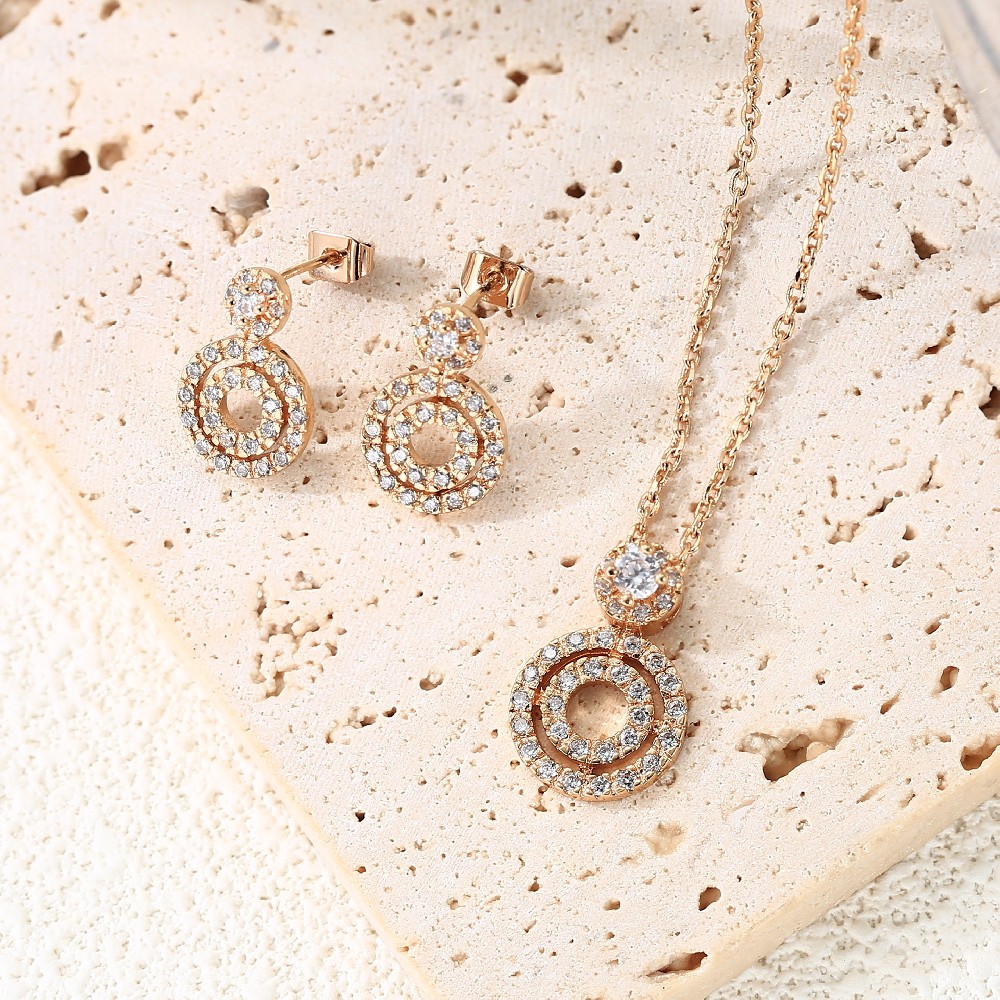 Gold Plated Cubic Zirconia Round Jewelry Set for Women FJ003325S