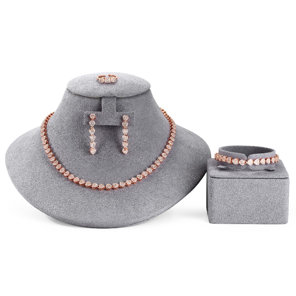 925 Sterling Silver Heart Cubic Zirconia Rose Gold Plated Jewelry Set FJ022321S