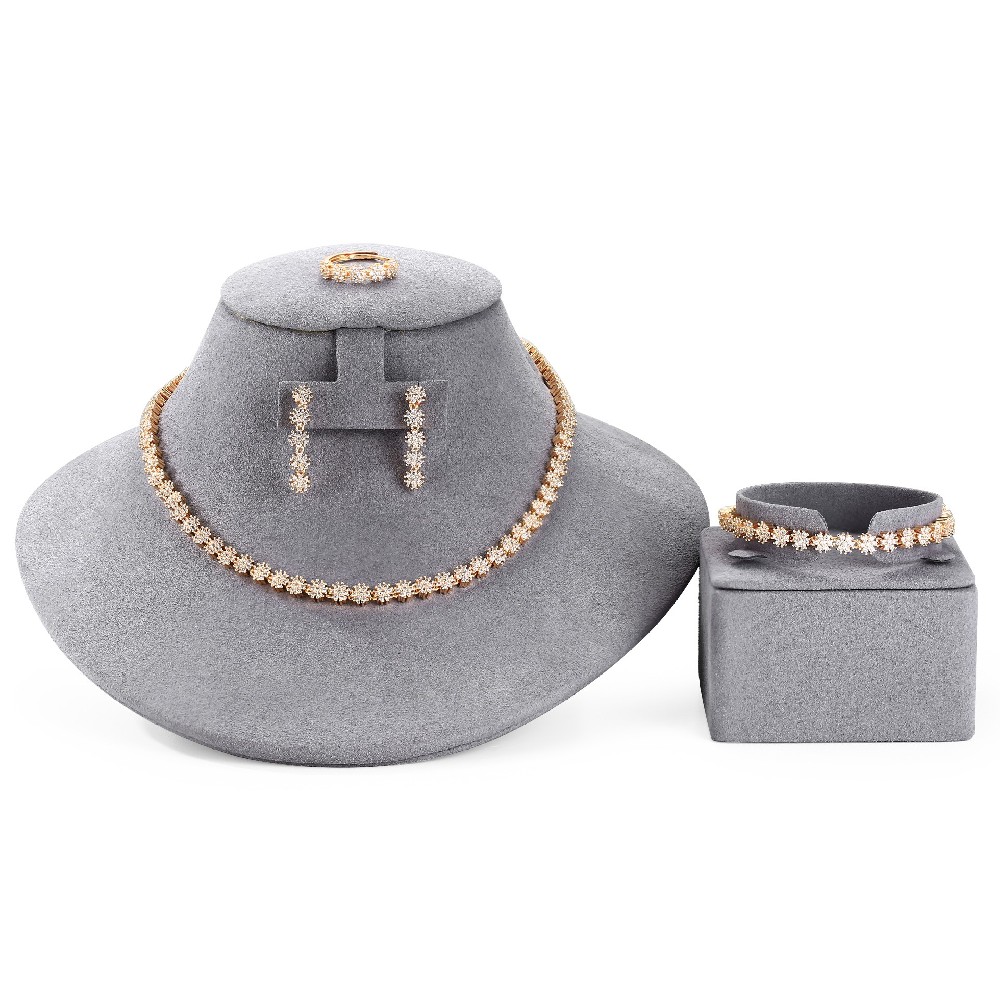 Quality Fine Cubic Zircon 925 Sterling Silver Elegant Flower Jewelry Set for Women FJ012919S
