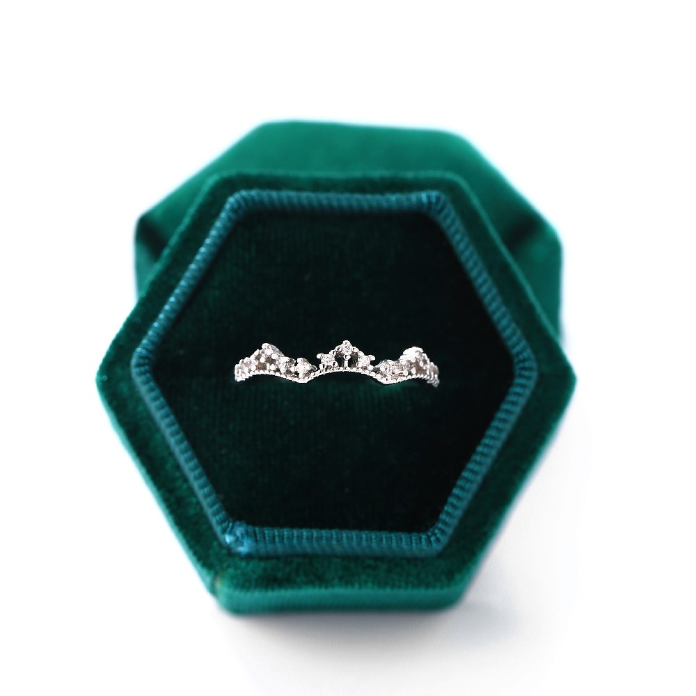 Fine Jewelry S925 Silver Dainty Cubic Zirconia Crown Ring for Girls Women FJ011782R