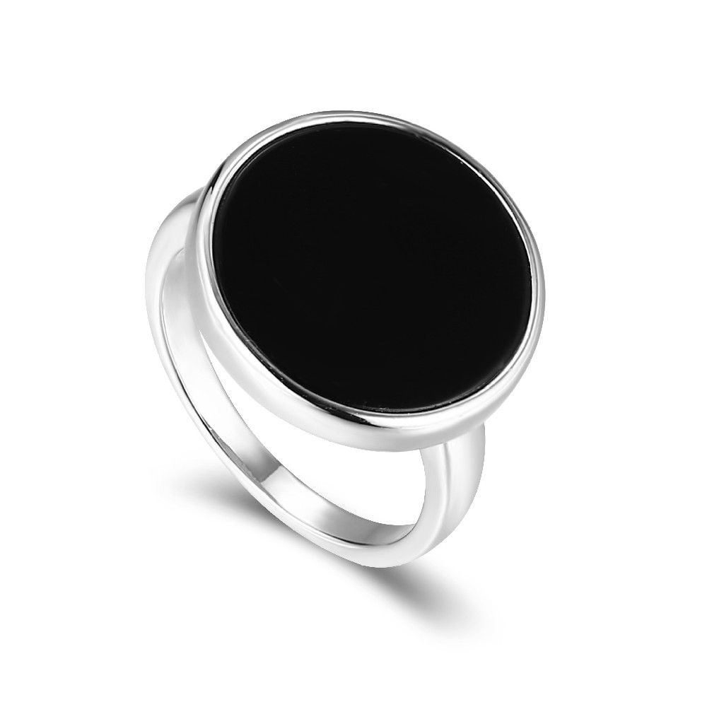 Fine Jewelry Simple Design Chunky Round Black Onyx 925 Silver Ring for Men FM023100R