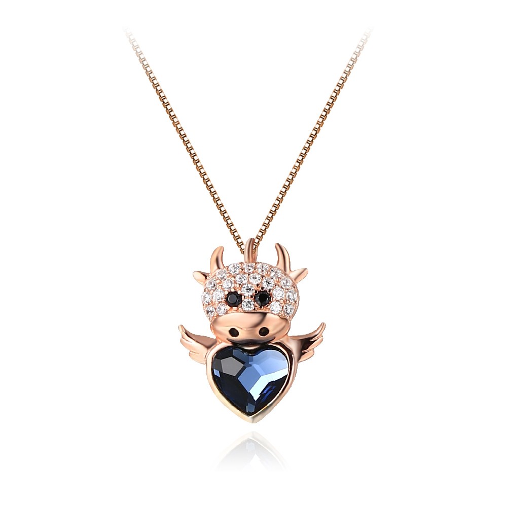 Rose Gold Plated Animal Heart Gemstone 925 Sterling Silver Pendant Necklace for Women FM022922N