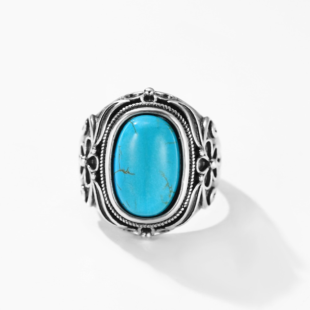 Chunky 925 Silver Oval Turquoise Vintage Fine Jewelry Ring FM022991R