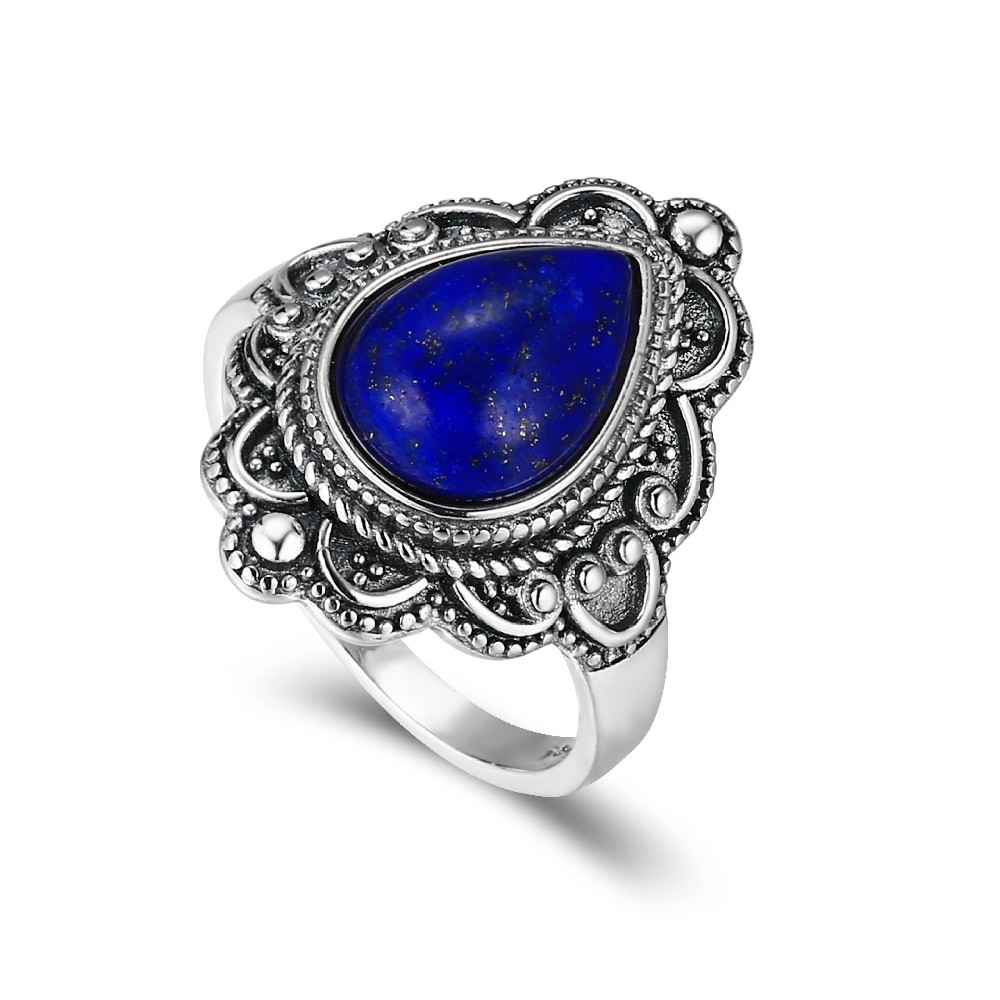 Silver 925 Water Drop Shape Gemstone Lapis Lazuli Ring for Women Wholesale FM022984R