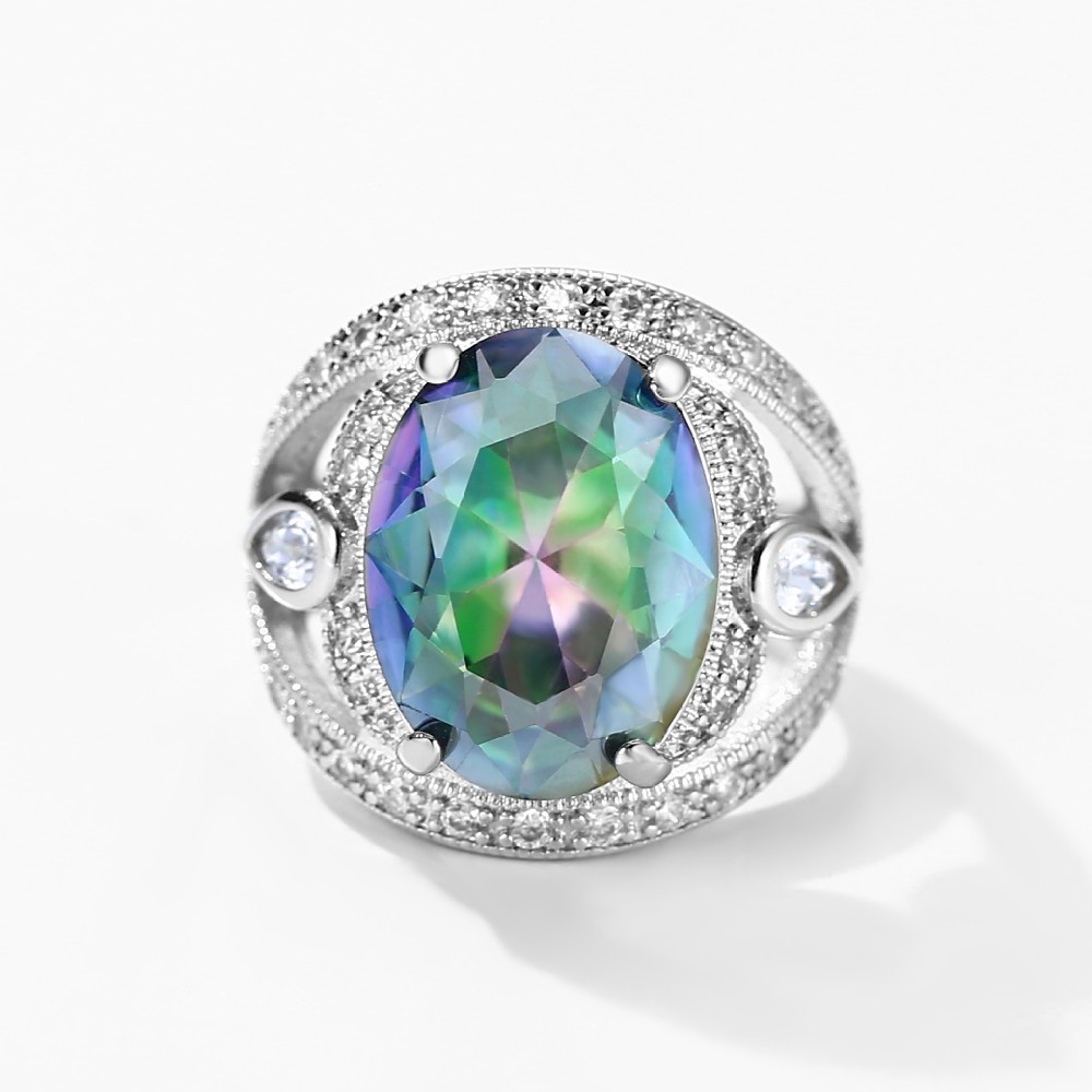 Trendy 925 Silver Cubic Zircon with Multicolor Tourmaline Fine Jewelry Women Ring FM022987R