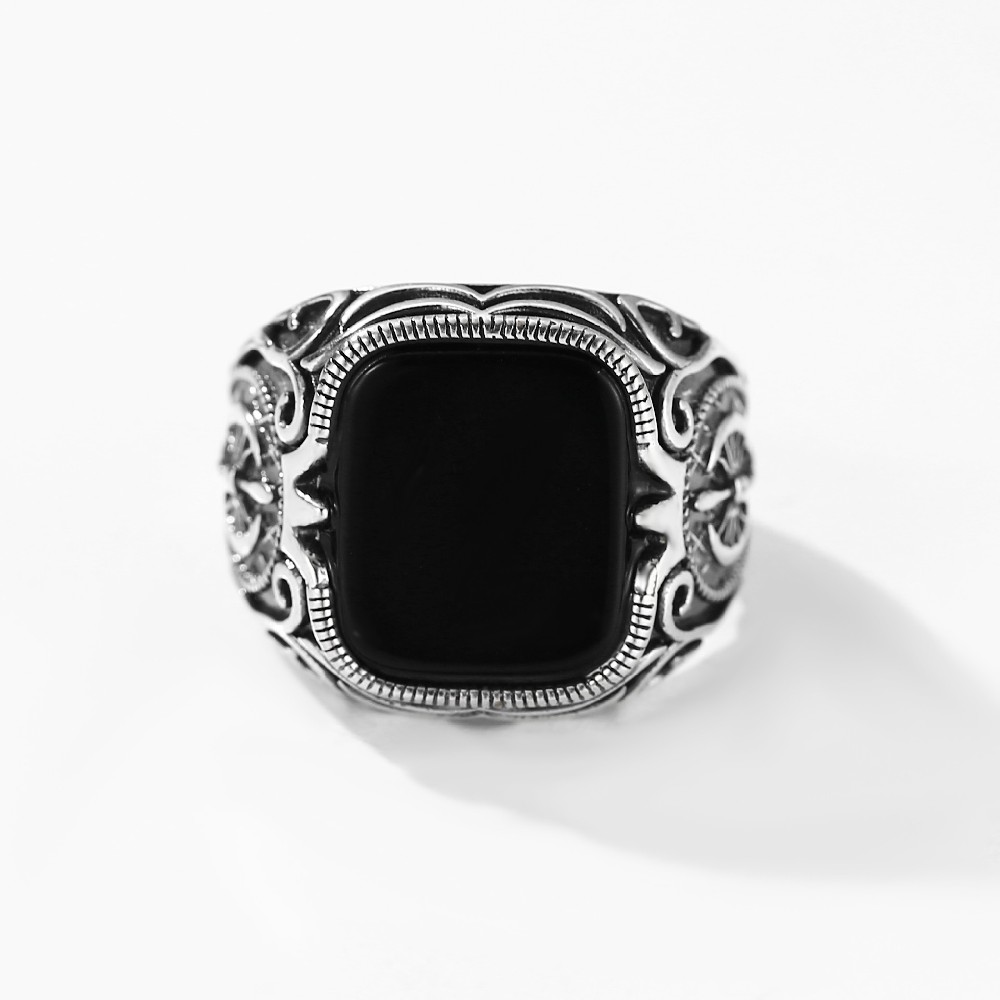 Men Silver 925 Square Black Onyx Natural Gemstone Ring FM022995R