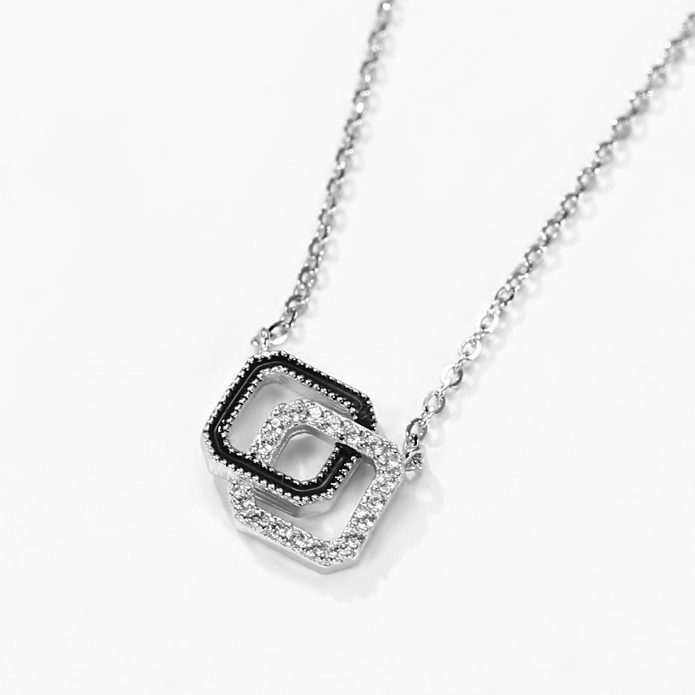 Dainty Black Enamel Zircon Square Necklace for Women FM022851N