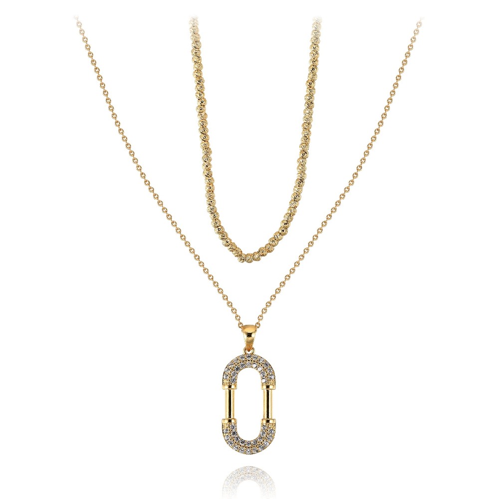 Zircon Inlaid Gold Plated Handmade Copper Necklace