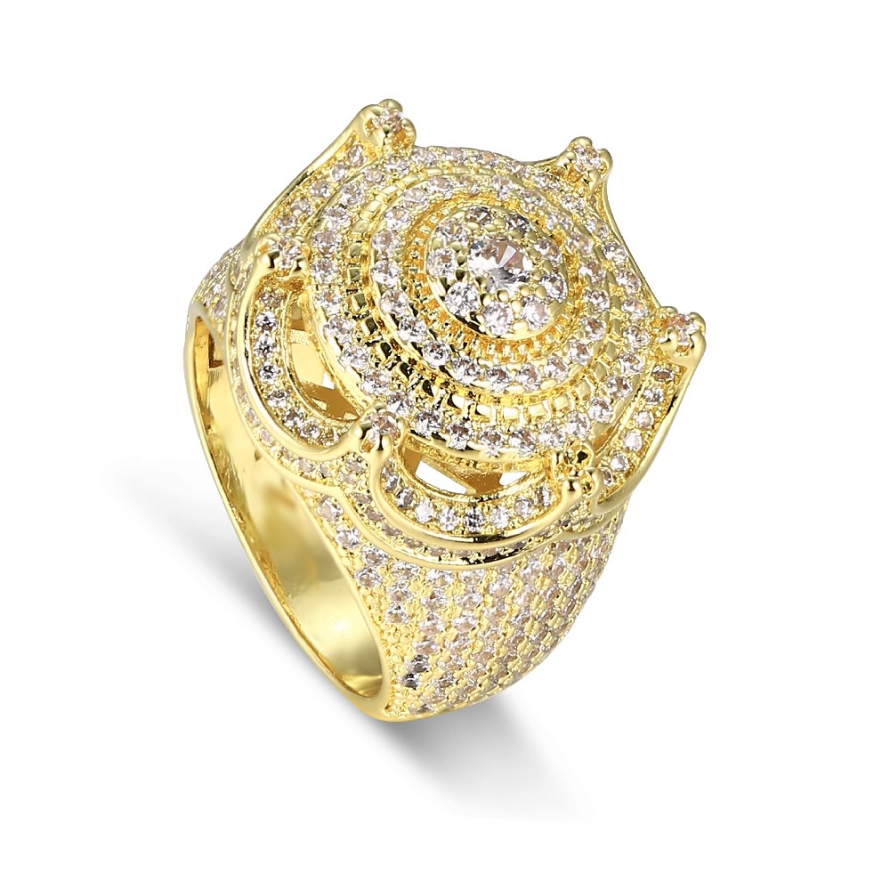 Fashion Gold Plated Hip Hop Brass CZ Zircon Ring for Men FJ026019R