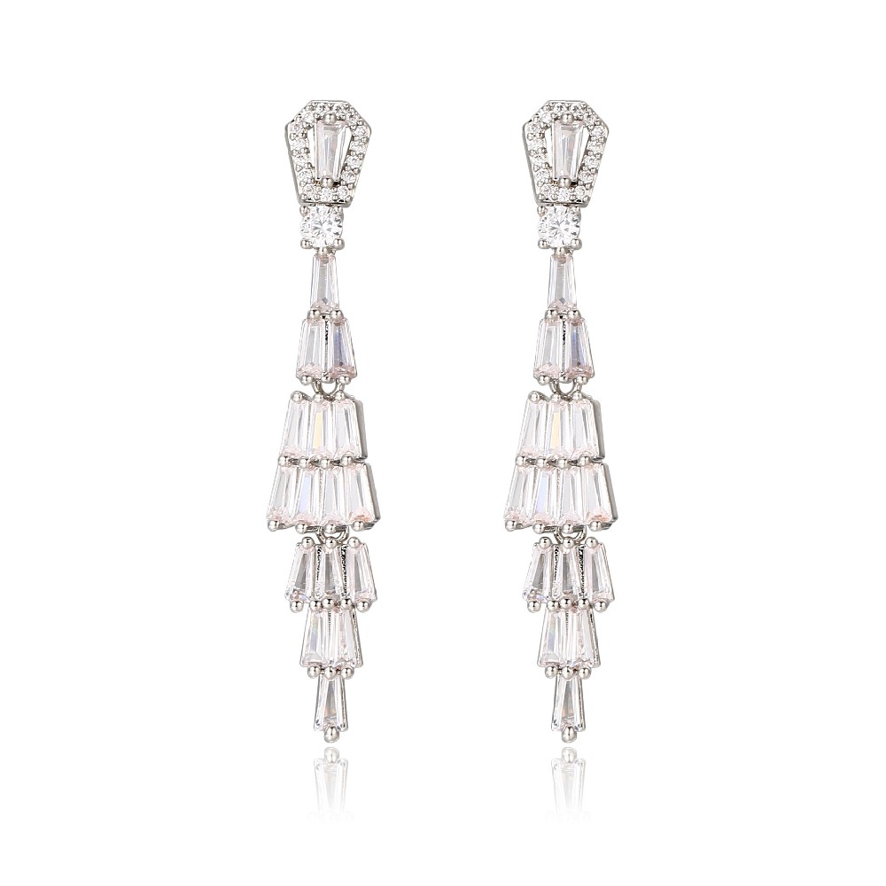 Trapezoidal Zircon combined Sterling Silver 925 Earrings FJ026101E
