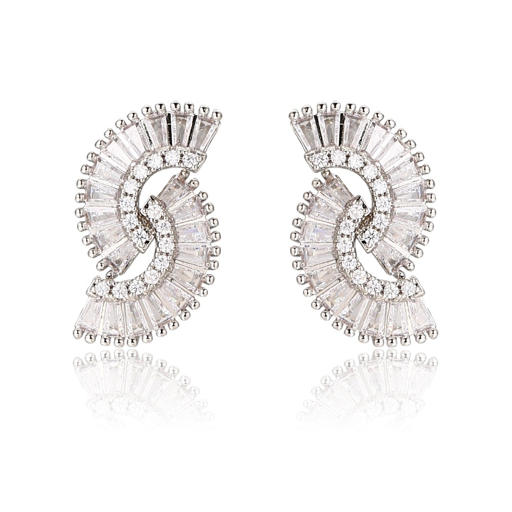 Fashion Zircon Rhodium Plated 925 Silver Stud Earrings FJ026074E