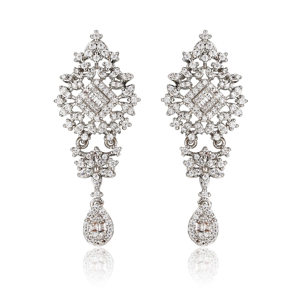 Rhodium Plated CZ Stone Silver Earrings FJ026097E