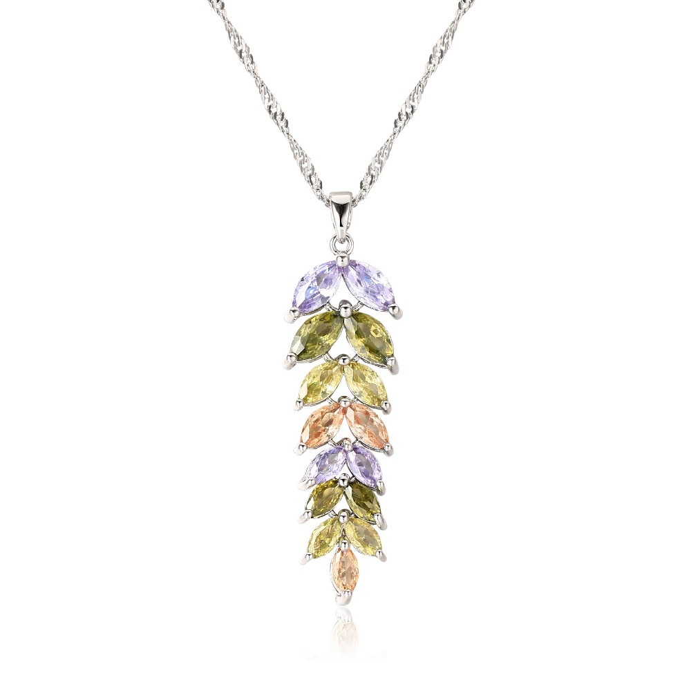 Multicolor Olive Shaped Stone Pendant Necklace for Women