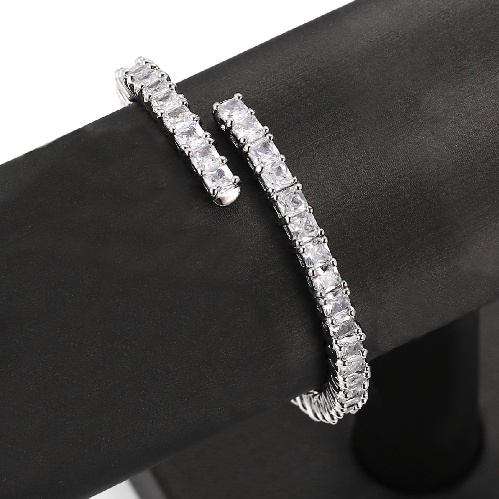 Rhodium Plated Square Zircon Copper Bracelet FJ026130H