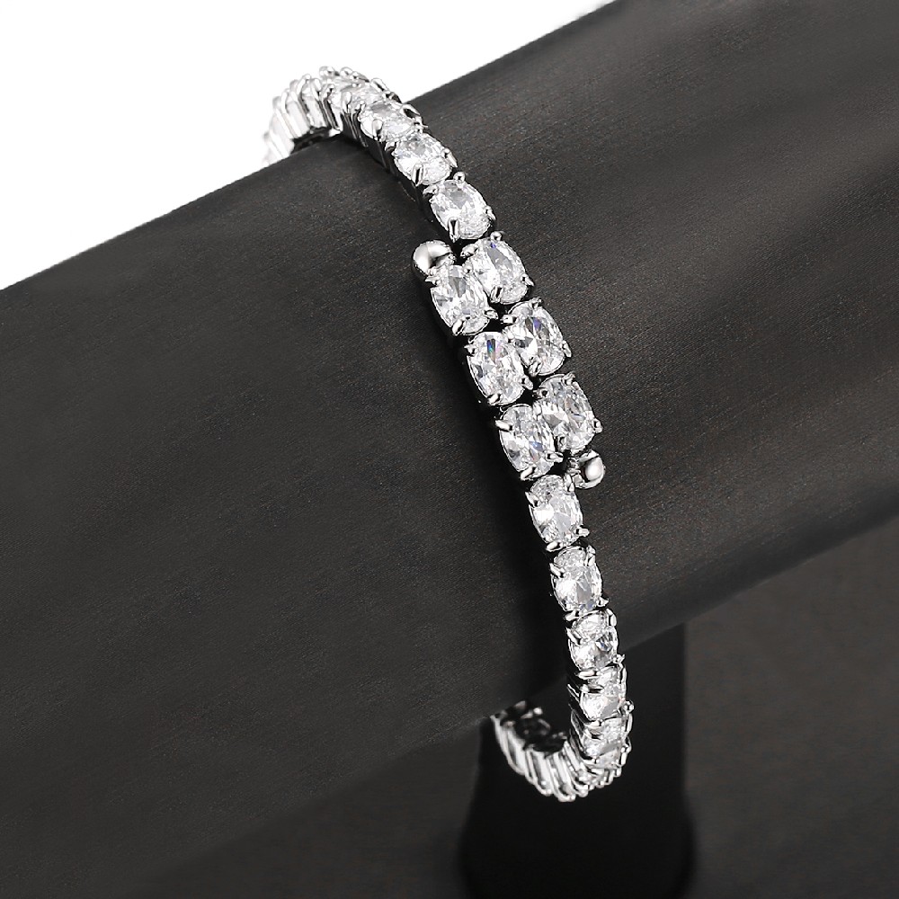 Gold Plated White Oval Zircon Copper Bracelet FJ026114H