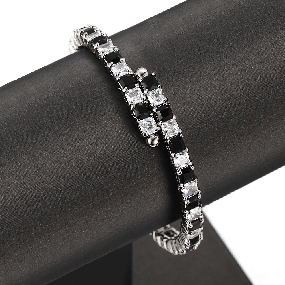 Black and White Square Zircon Women's Bracelet FJ026126H
