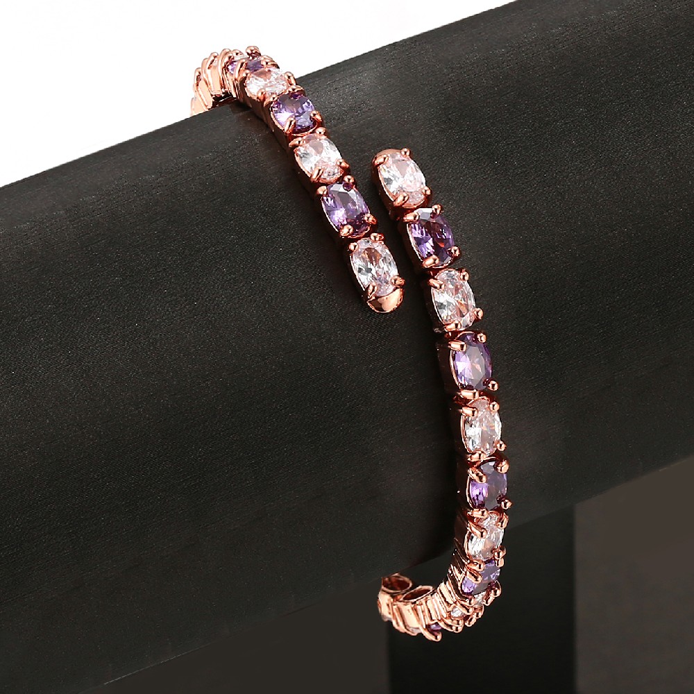 Rose Gold Plated Purple and White Stone Bracelet Bangle for Women FJ026128H