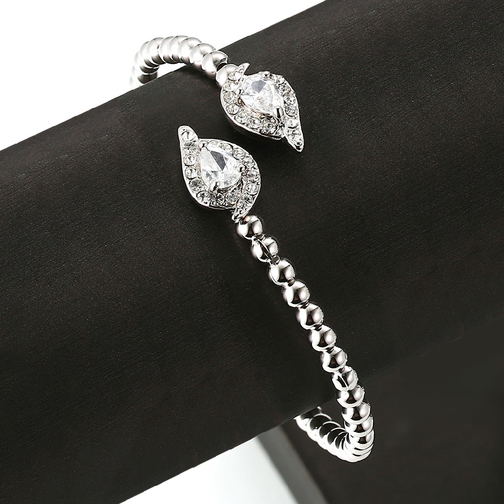 Leaf Shape Rhodium Plated Color Copper Bead Zircon Bracelet FJ026127H