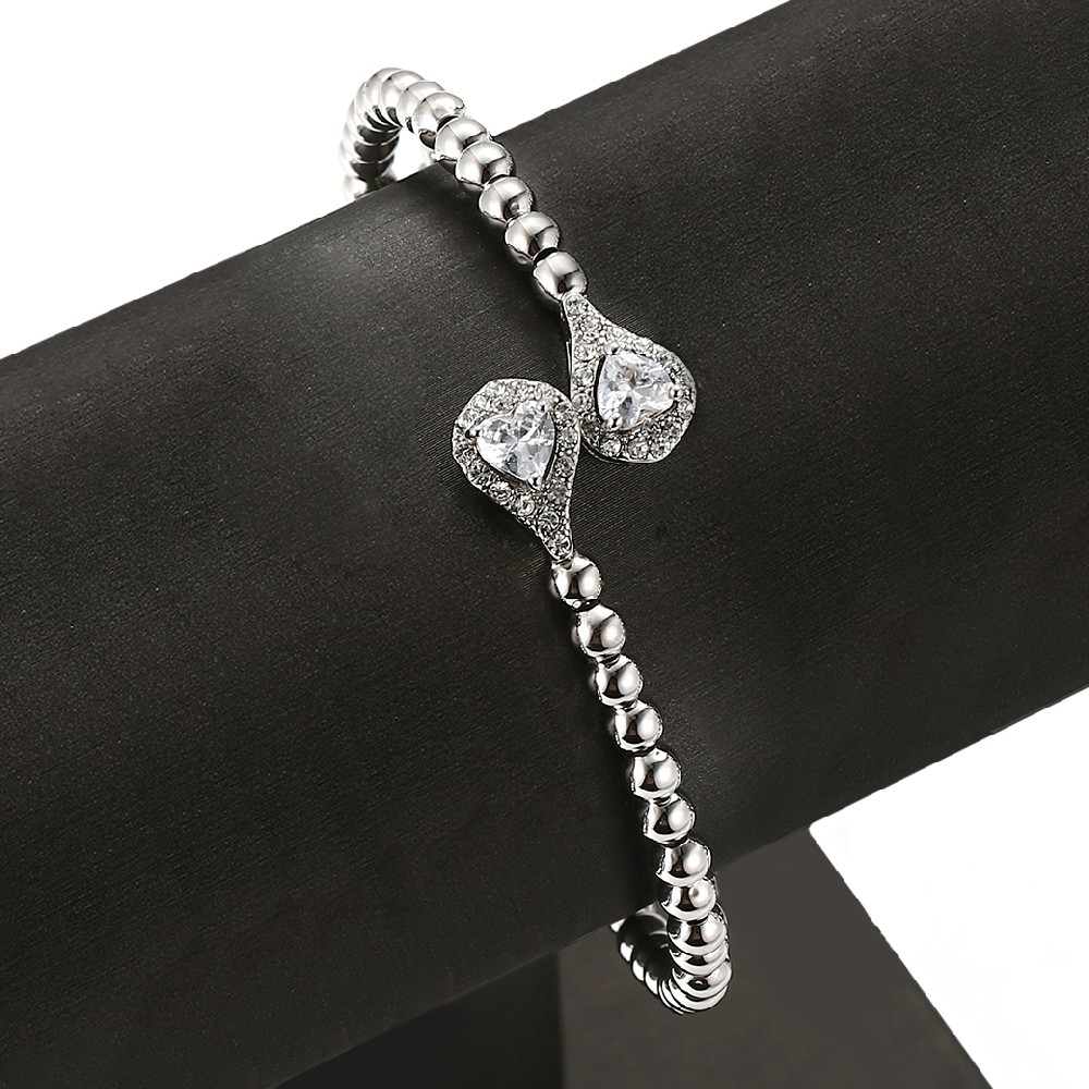 White Gold Plated Zircon Brass Bead Heart Stone Bangle FJ026115H