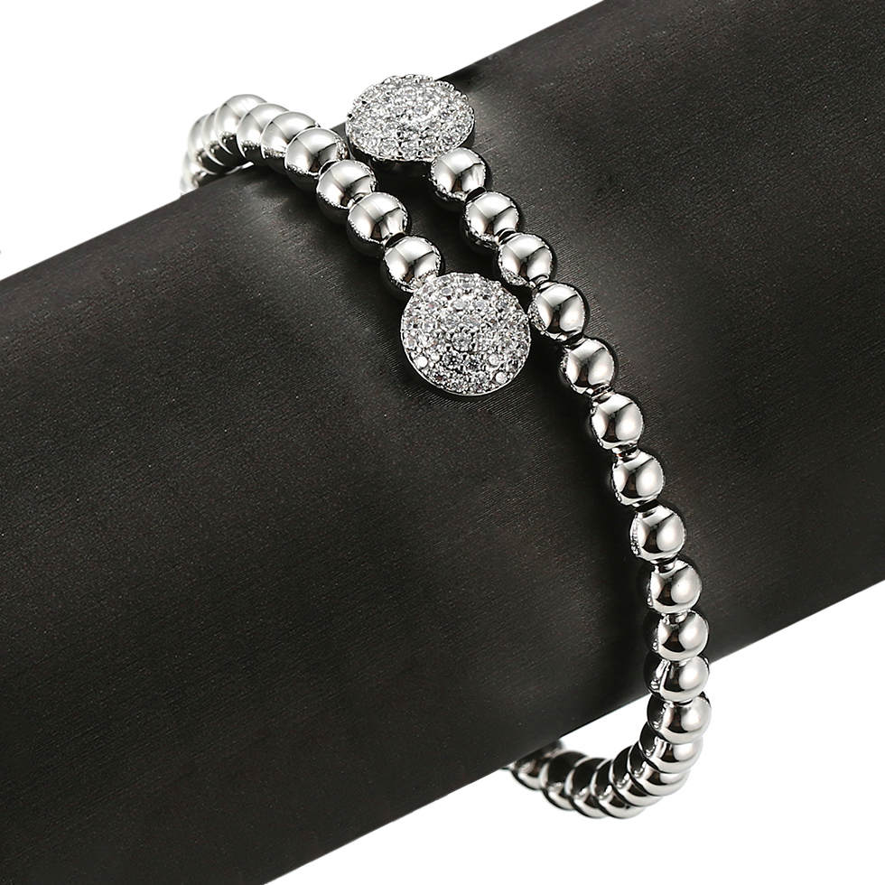 Round Shaped Bead Rhodium Plated Women Bangle Bracelet FJ026122H