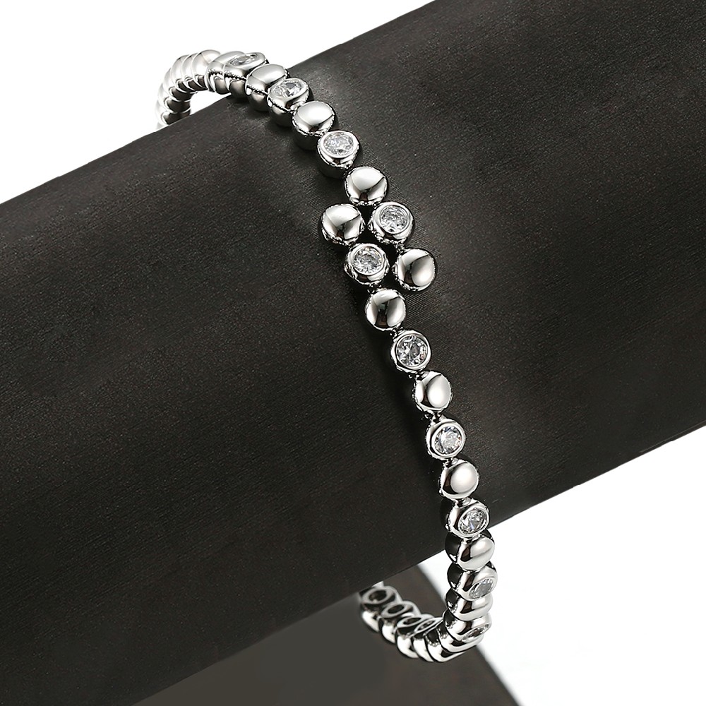 Simple Design Cubic Zircon Rhodium Plated Bangle for Women Daily FJ026129H