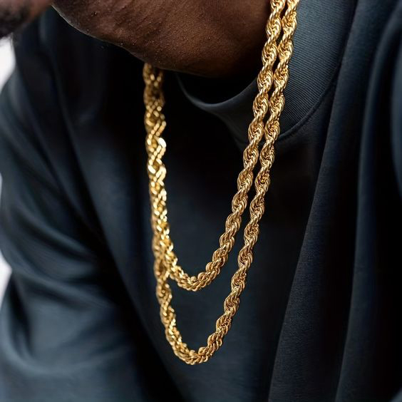 Fashion 14k Gold Plated Chunky Twisted Singapore Chain Necklace for Men
