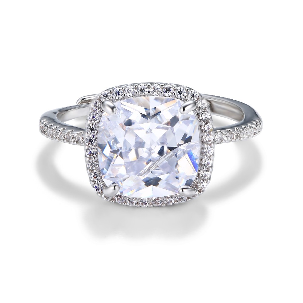 Fine Jewelry Rhodium Plated Women 925 Silver Adjustalbe Ring for Engagement Wedding FJ023885R