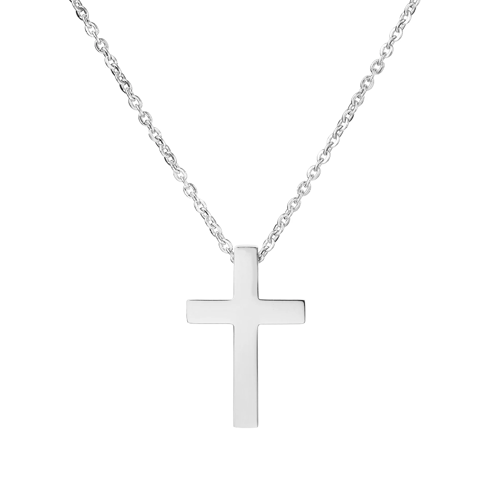 Religious 925 Silver Cross Crucifix Men's Pendant Necklace FM022762N