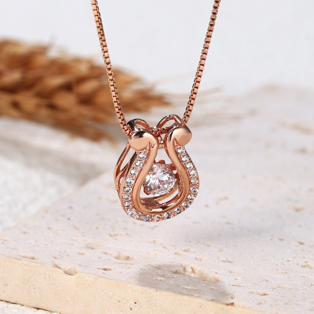 Rose Gold Plated Sterling Silver Dainty Cubic Zirconia Women Jewelry Necklace FJ022429N
