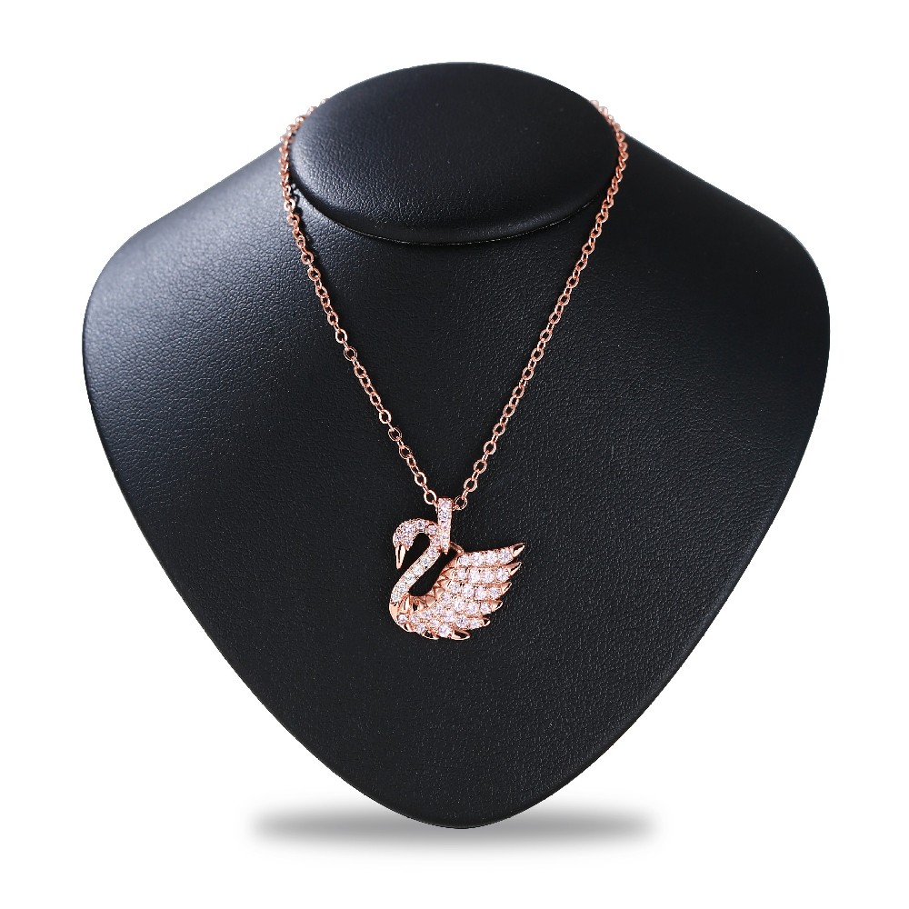Rose Gold Plated Color Zircon Swan Pendant Necklace for Women FJ018531N