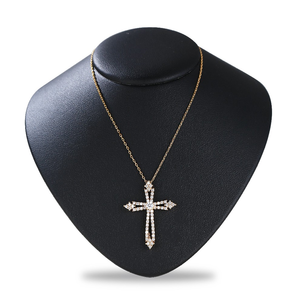Dainty Fine Jewelry Zircon 925 Silver Gold Plated Cross Women Necklace FJ014303N