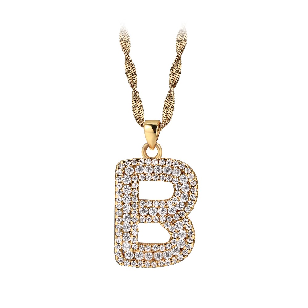 Gold Plated Letter B Zircon Necklace
