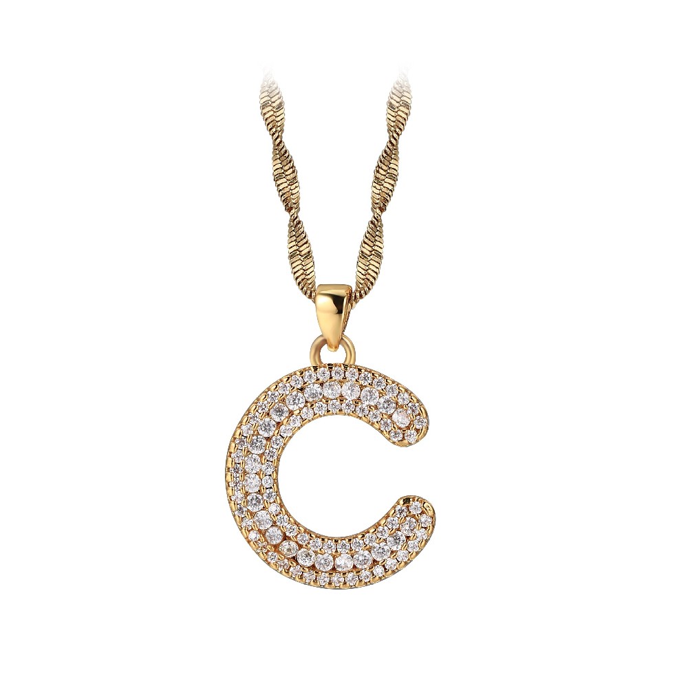 Gold Plated Letter C Zircon Necklace