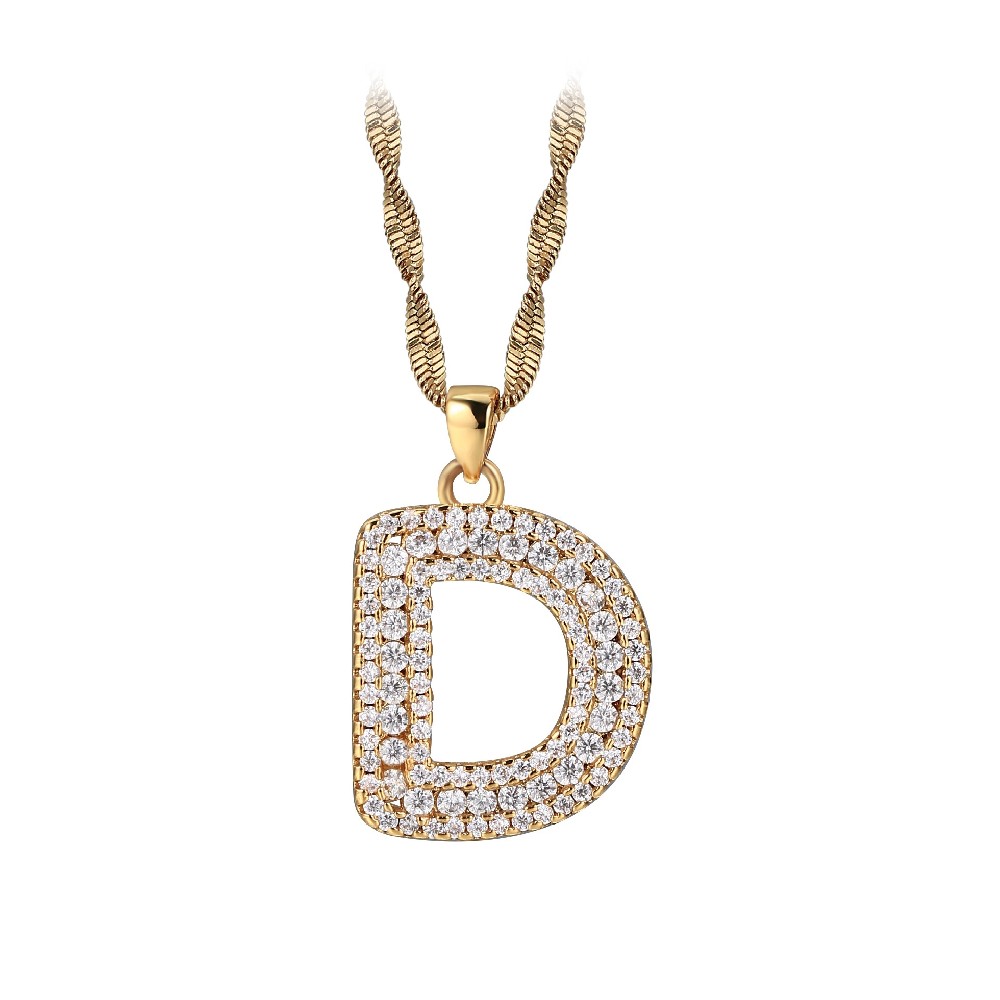Gold Plated Letter D Zircon Necklace