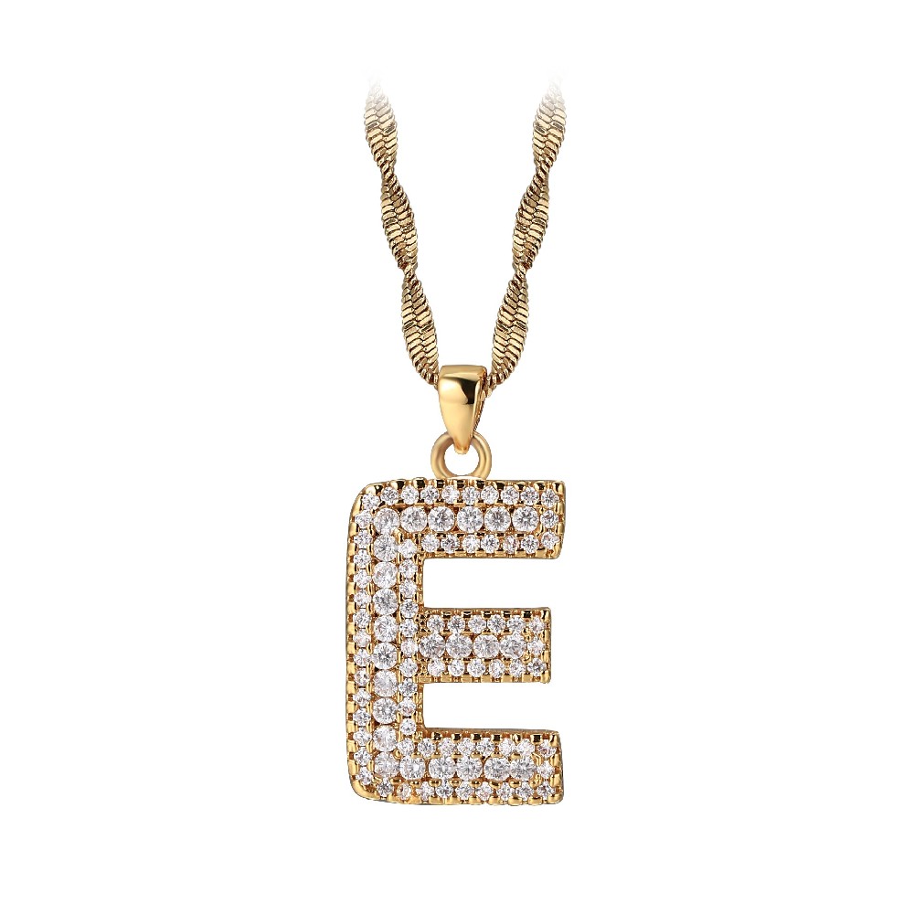Gold Plated Letter E Zircon Necklace
