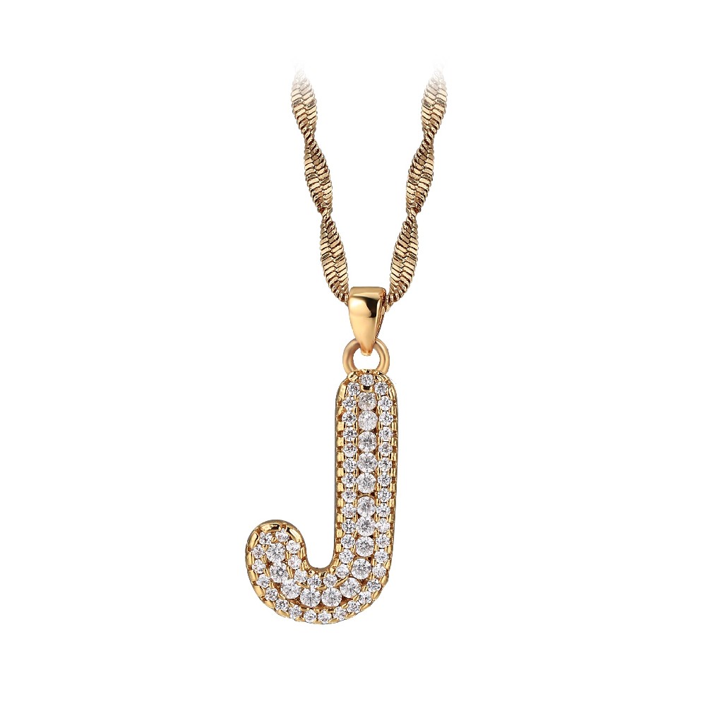 Gold Plated Letter J Zircon Necklace
