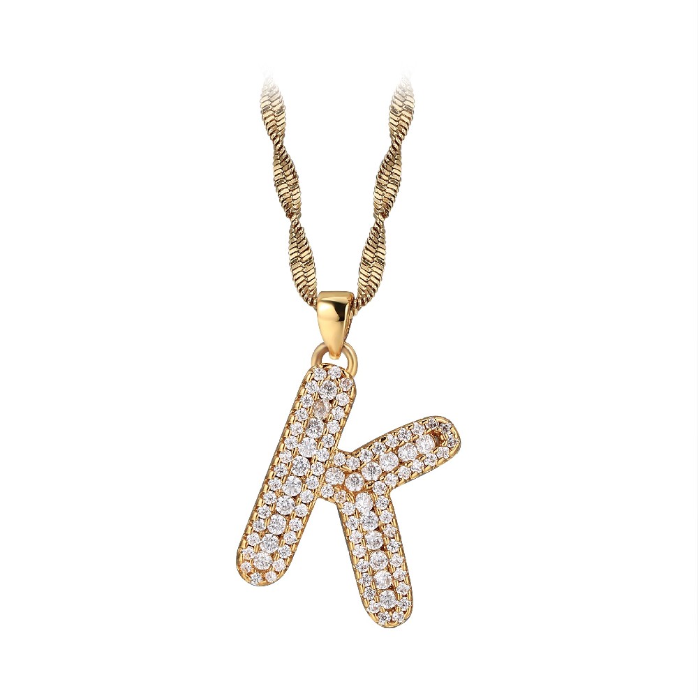 Gold Plated Letter K Zircon Necklace