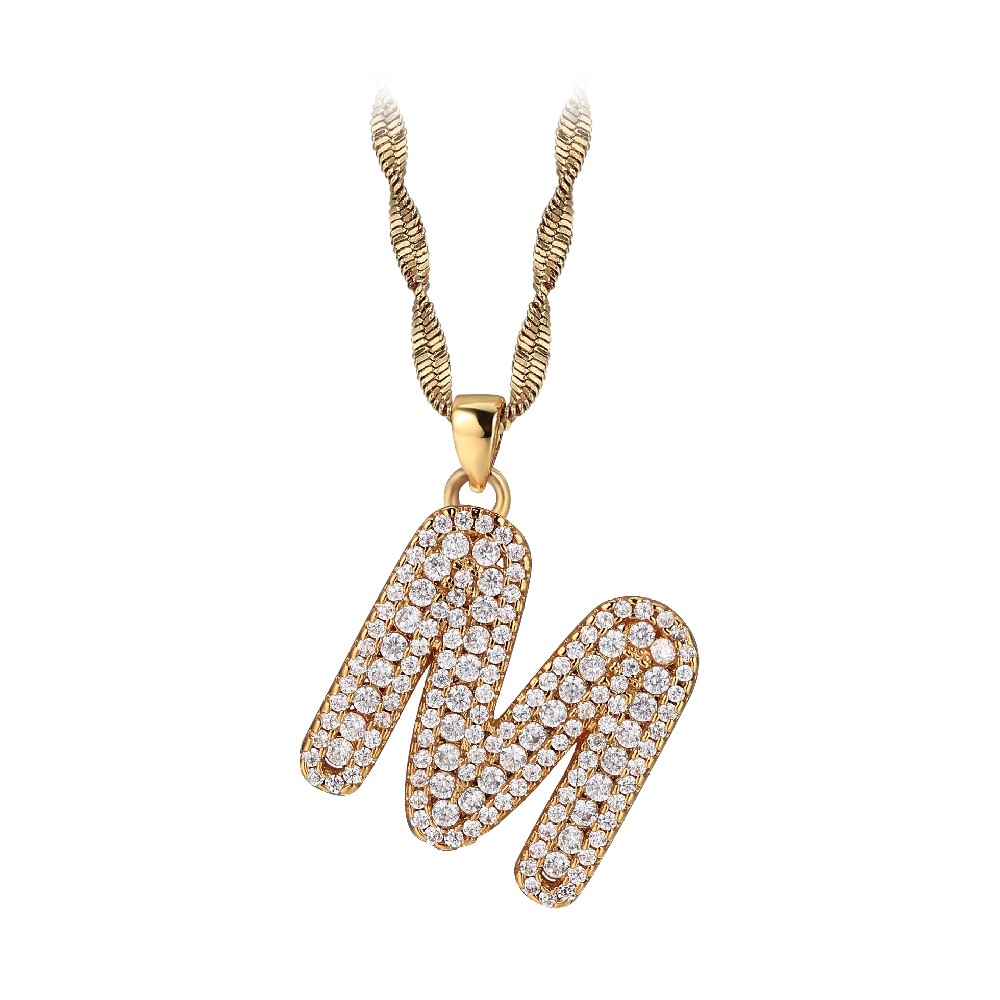 Gold Plated Letter M Zircon Necklace