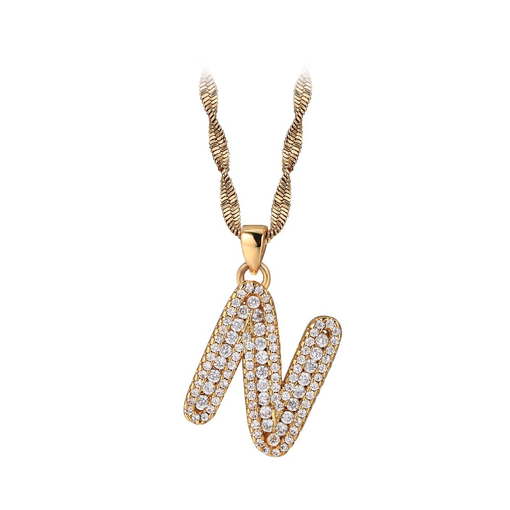 Gold Plated Letter N Zircon Necklace