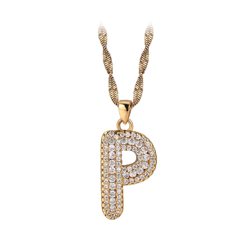 Gold Plated Letter P Zircon Necklace
