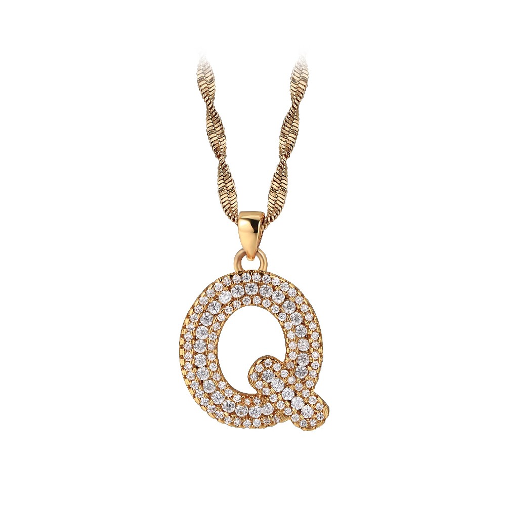 Gold Plated Letter Q Zircon Necklace
