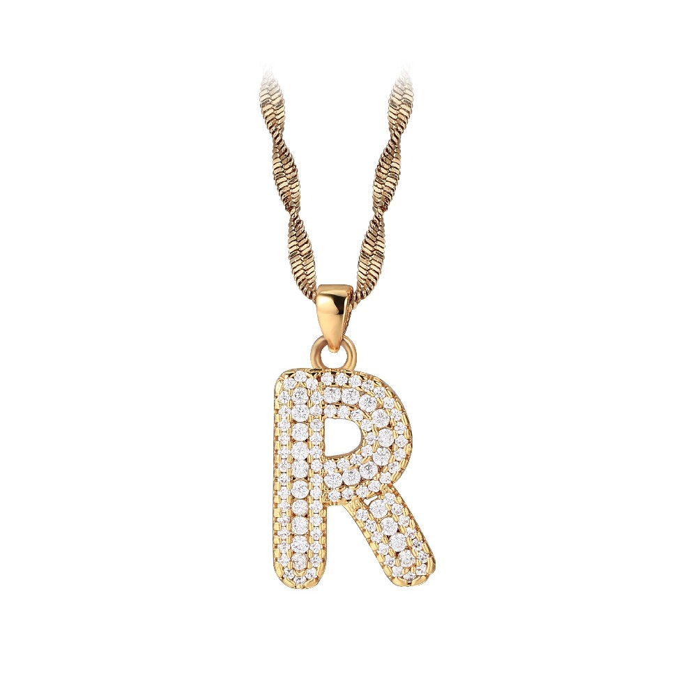 Gold Plated Letter R Zircon Necklace
