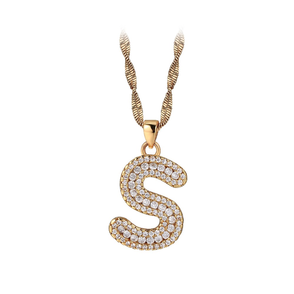 Gold Plated Letter S Zircon Necklace