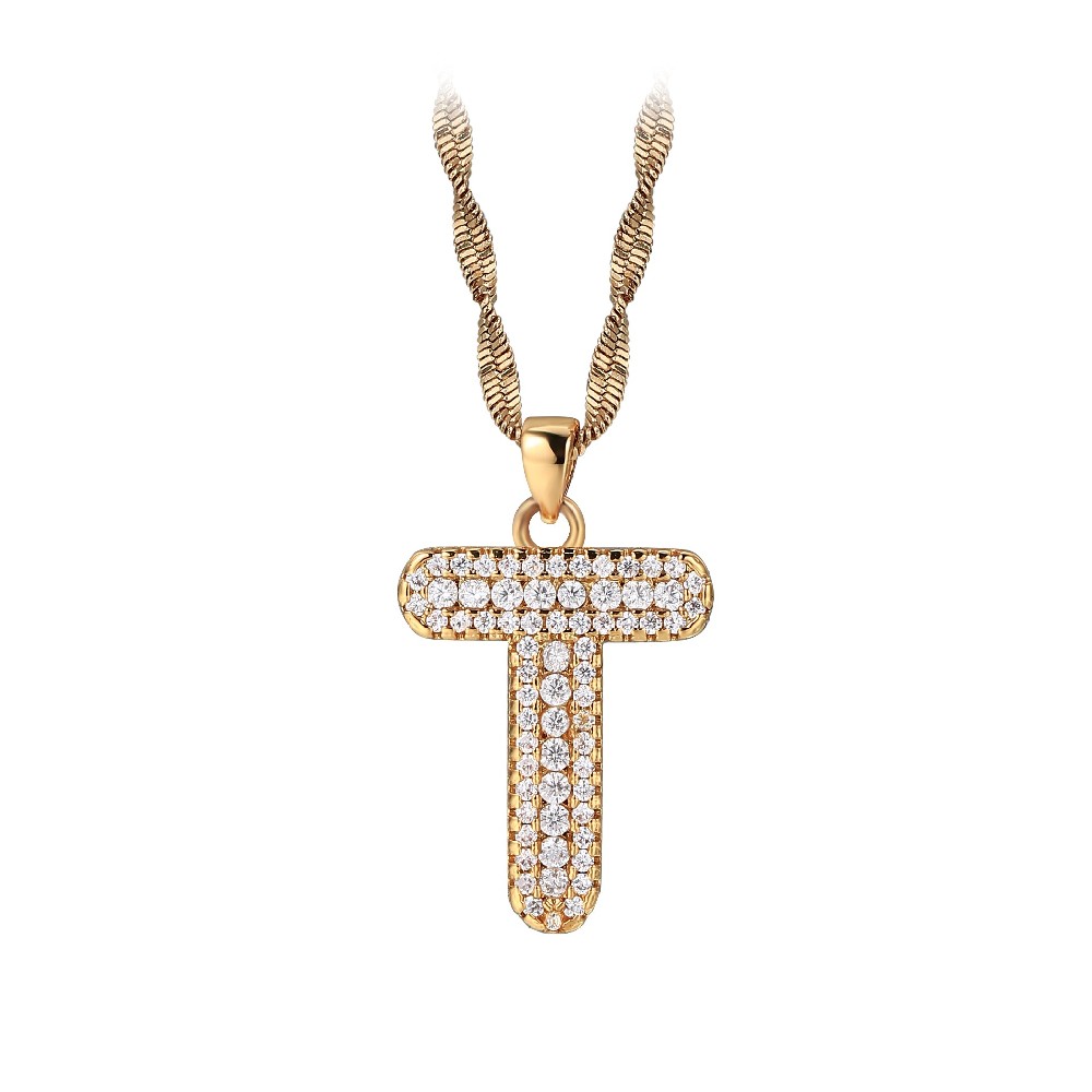 Gold Plated Letter T Zircon Necklace