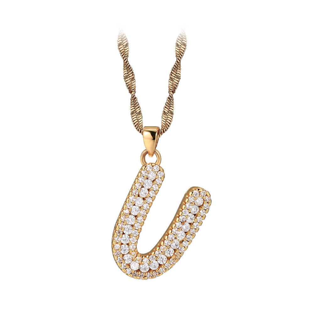 Gold Plated Letter U Zircon Necklace