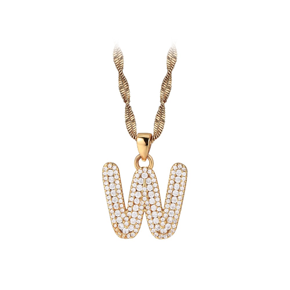 Gold Plated Letter W Zircon Necklace